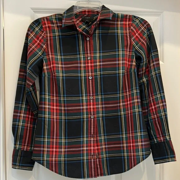 Chemise J.Crew Perfect Shirt Stewart Plaid - Taille 4 Small, Neuve Avec étiquette, Motif Rouge Et Vert